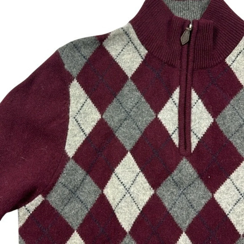 Brooks Brothers Men's Argyle‎ Lambswool Quarter-Zip Sweater Maroon Size M